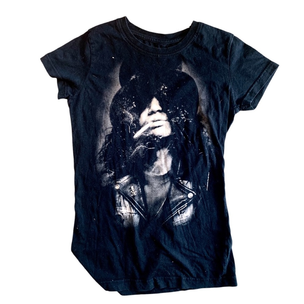 Liquid Blue Black Graphic Short Sleeve Tee with Monochrome Portrait